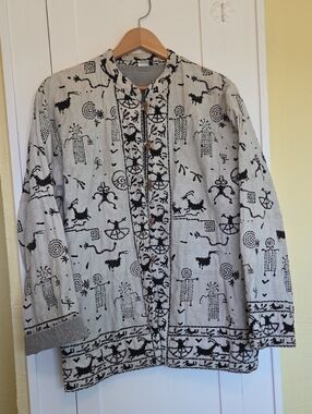 Sam Hilu Jacket Womens Large Reversible Tribal Art Petroglyph Size L